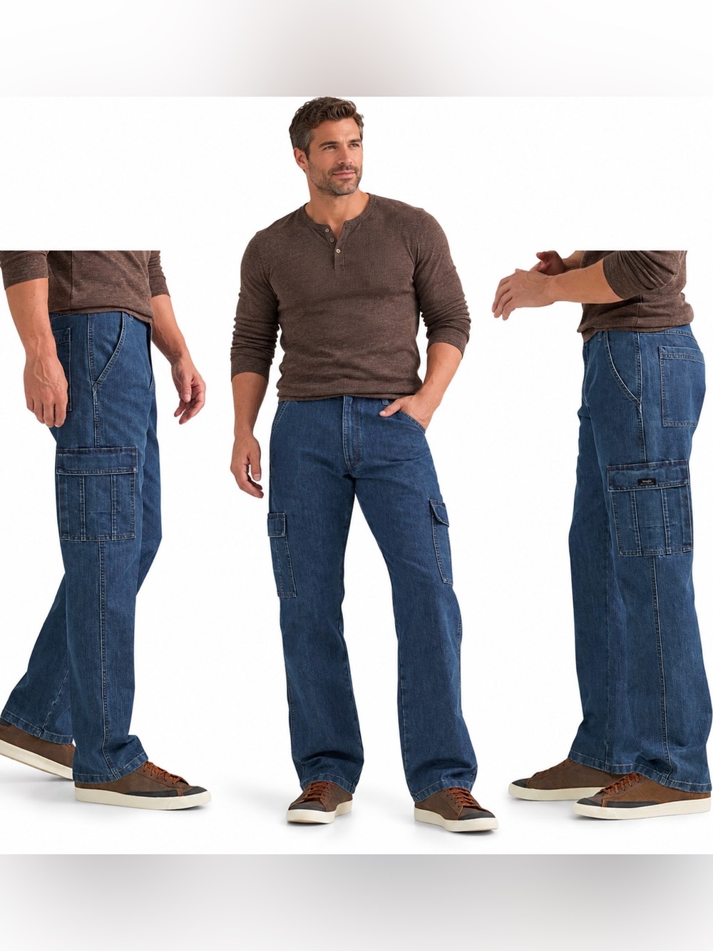 Wrangler Five Star Heritage Men’s Relaxed Fit Cargo Jeans 38x30 Dark Wash New